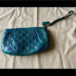 Dark Teal Coach Patent Leather Wristlet/ Clutch